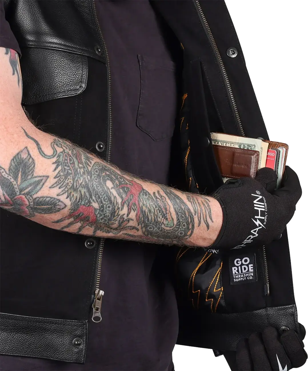 Thrashin Supply Co Kanan Leather/Denim Riding Vest Jacka textil herr - PE28208095 bild 4 PMIMAGE:B6032366F5B78926ACB3